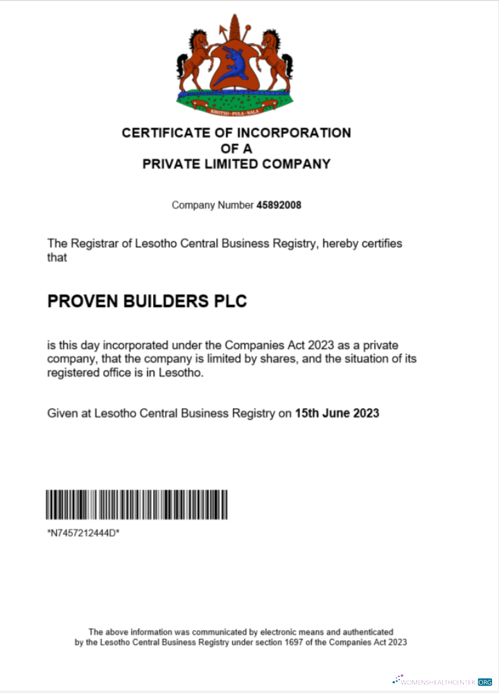 Download Lesotho company registration certificate Word and PDF template Photoshop template
